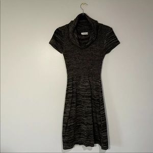 Calvin Klein Turtleneck Sweater Dress (Size Small) Short Sleeve- Black/Brown.